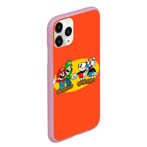 Чехол для iPhone 11 Pro Max матовый Cuphead x Mario, цвет розовый - фото 3