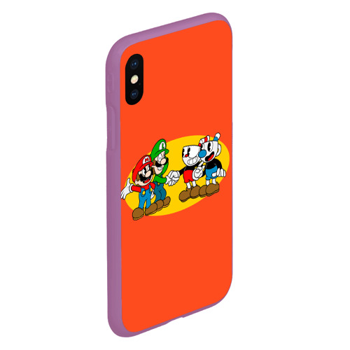 Чехол для iPhone XS Max матовый Cuphead x Mario, цвет фиолетовый - фото 3