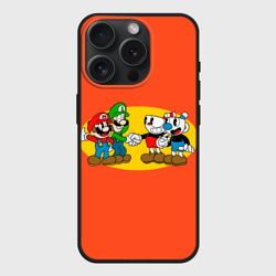Чехол силиконовый для Apple iPhone 15 Pro матовый Cuphead x Mario
