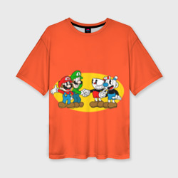 Женская футболка oversize 3D Cuphead x Mario