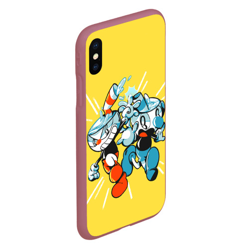 Чехол для iPhone XS Max матовый Cuphead bros, цвет малиновый - фото 3