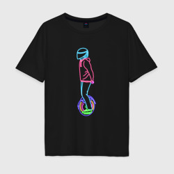 Мужская футболка хлопок Oversize Neon Unicycle Неоновый байк