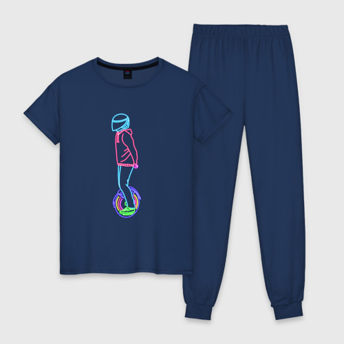 Женская пижама хлопок Neon Unicycle Неоновый байк, цвет темно-синий