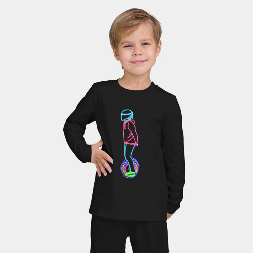 Детская пижама с лонгсливом хлопок Neon Unicycle Неоновый байк, цвет черный - фото 3