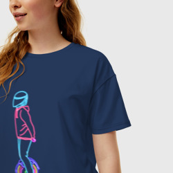 Женская футболка хлопок Oversize Neon Unicycle Неоновый байк - фото 2