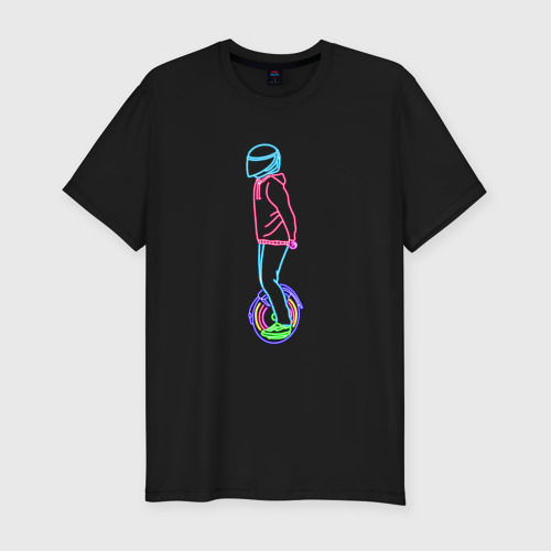 Мужская футболка хлопок Slim Neon Unicycle Неоновый байк, цвет черный