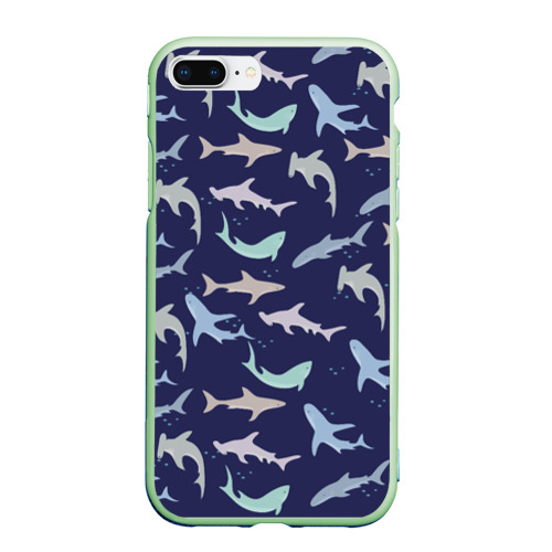 Чехол для iPhone 7Plus/8 Plus матовый Акулы разные, цвет салатовый