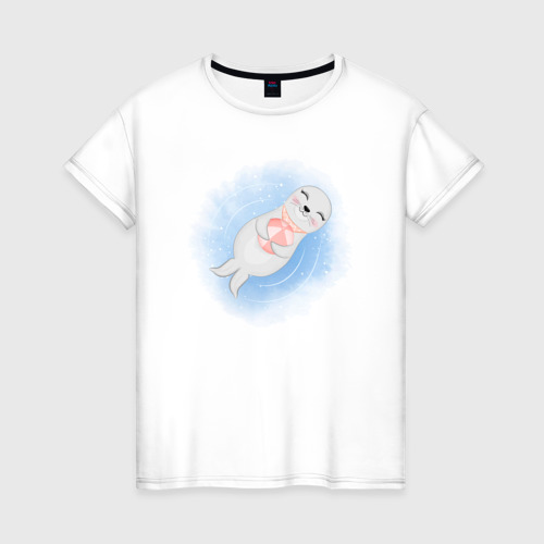 Женская футболка хлопок Тюлень, цвет белый