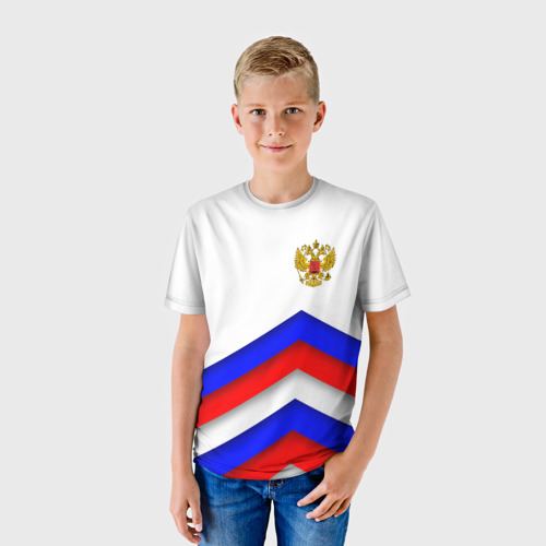 Детская футболка 3D с принтом РОССИЯ | ФОРМА | АБСТРАКТНЫЙ, фото на моделе #1