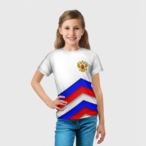 Детская футболка 3D с принтом РОССИЯ | ФОРМА | АБСТРАКТНЫЙ, вид сбоку #3