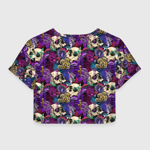 Женская футболка Crop-top 3D Психоделика - черепа и грибы, цвет 3D печать - фото 2