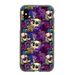 Чехол для iPhone XS Max матовый Психоделика - черепа и грибы