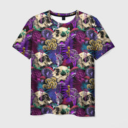 Мужская футболка 3D Психоделика - черепа и грибы