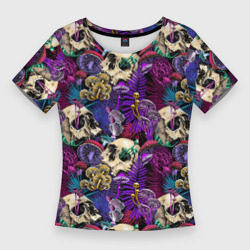 Женская футболка 3D Slim Психоделика - черепа и грибы