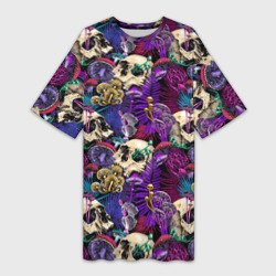 Платье-футболка 3D Психоделика - черепа и грибы