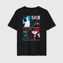 Женская футболка хлопок Oversize SK8 the Infinity. Рэки и Ланга