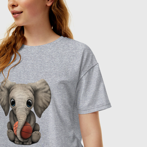 Женская футболка хлопок Oversize Слон Баскетболист, цвет меланж - фото 3