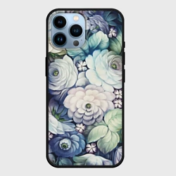 Чехол для iPhone 14 Pro Max Цветы на синем фоне