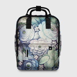 Женский рюкзак 3D Цветы на синем фоне