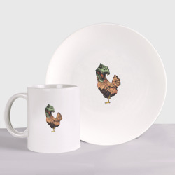 Набор: тарелка + кружка Тираннозавр курица - прикол