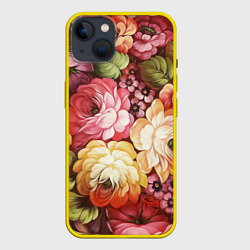 Цветы на красном фоне – Чехол для iPhone 14 Plus с принтом купить