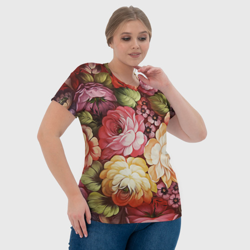 Женская футболка 3D Цветы на красном фоне, цвет 3D печать - фото 6
