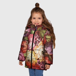 Зимняя куртка для девочек 3D Цветы на красном фоне - фото 2