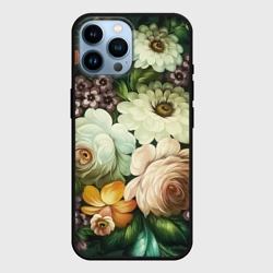 Чехол для iPhone 14 Pro Max Цветы на зеленом фоне