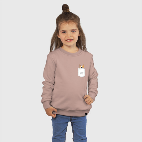 Детский свитшот хлопок Корги в кармане 01, цвет пыльно-розовый - фото 3