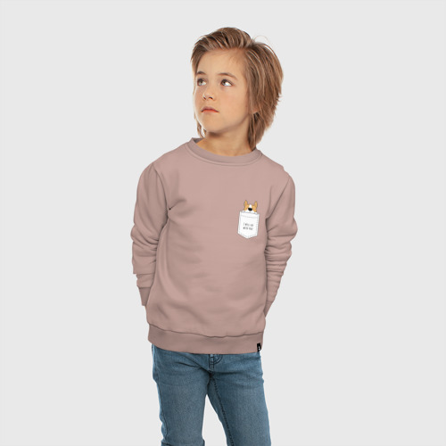Детский свитшот хлопок Корги в кармане 01, цвет пыльно-розовый - фото 5