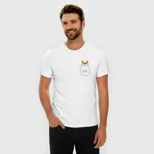 Мужская футболка хлопок Slim Корги в кармане 02, цвет белый - фото 3