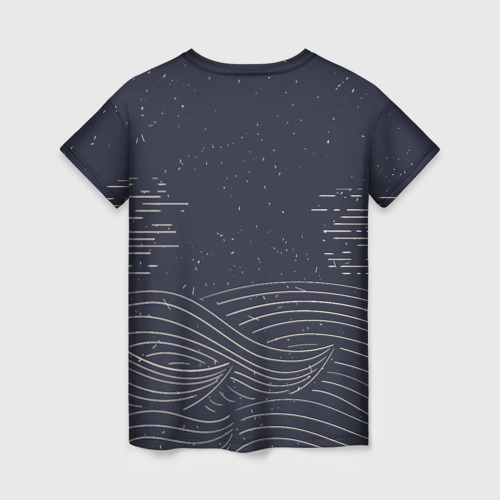 Женская футболка 3D с принтом Одинокий корабль в море, вид сзади #1