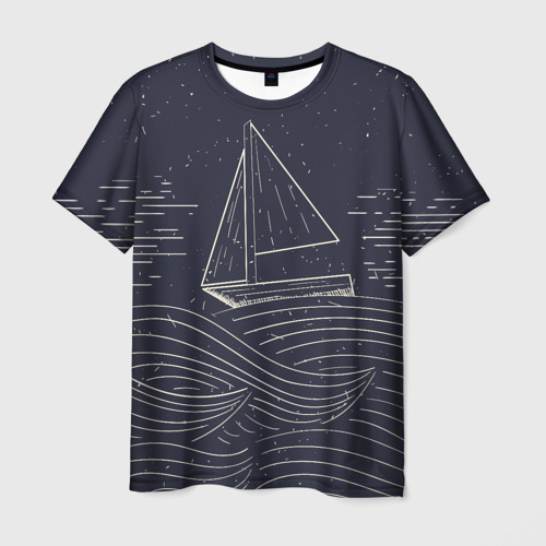 Мужская футболка 3D Одинокий корабль в море, цвет 3D печать
