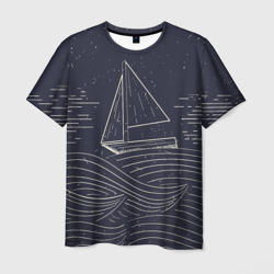 Мужская футболка 3D Одинокий корабль в море