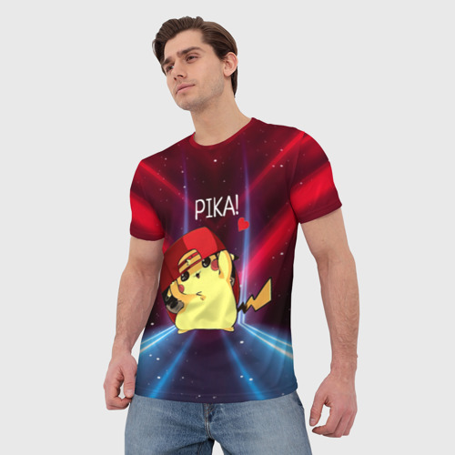 Мужская футболка 3D Пикачу в   бейсболке, цвет 3D печать - фото 3