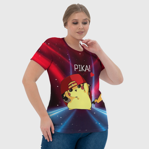 Женская футболка 3D с принтом Пикачу в бейсболке, фото #4
