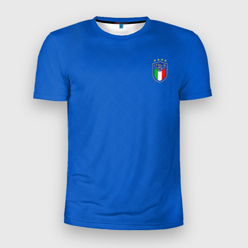 Мужская приталенная футболка с принтом Форма сборной Италии, вид спереди №1