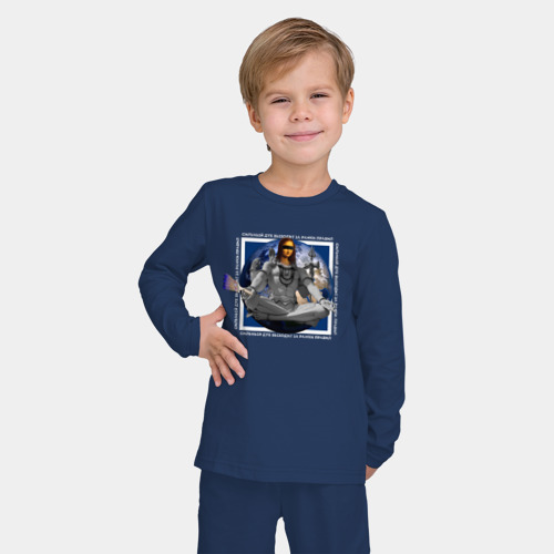 Детская пижама с лонгсливом хлопок За рамки правил dark, цвет темно-синий - фото 3