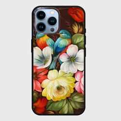 Чехол для iPhone 14 Pro Max Две птички и цветы