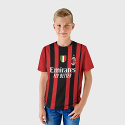 Футболка с принтом Ибрагимович Милан 2021-2022 для ребенка, вид на модели спереди №2. Цвет основы: белый