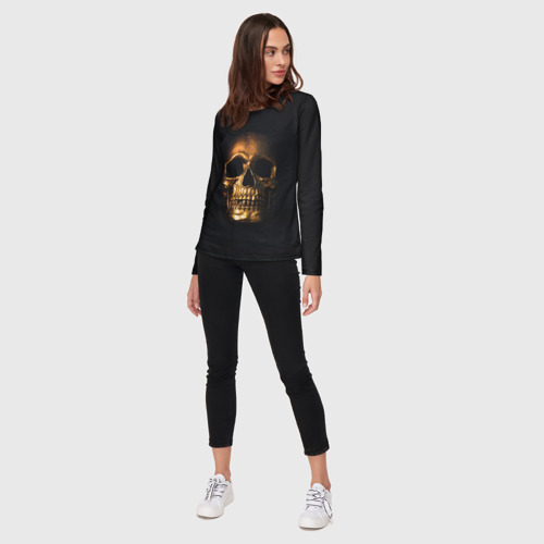 Женский лонгслив 3D с принтом Golden Skull, вид сбоку #3