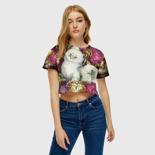 Женская футболка Crop-top 3D Два котенка, цвет 3D печать - фото 4