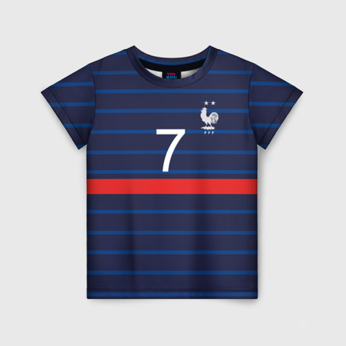 Детская футболка 3D с принтом Гризман футболист Франция, вид спереди #2