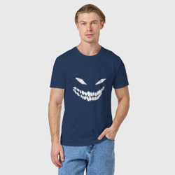 Светящаяся футболка с принтом Disturbed для любого человека, вид спереди №2. Цвет основы: темно-синий