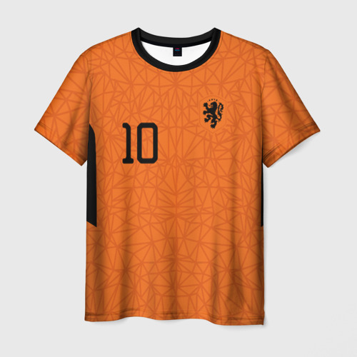 Мужская футболка с полной запечаткой с принтом Нидерланды домашняя форма. Депай Мемфис, вид спереди №1
