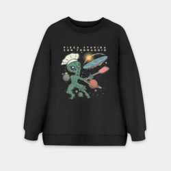 Женский свитшот oversize без начеса хлопок Повар и плоская земля пицца