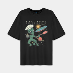 Женская футболка Oversize хлопок premium Повар и плоская земля пицца