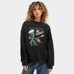 Женский свитшот oversize без начеса хлопок Повар и плоская земля пицца - фото 2