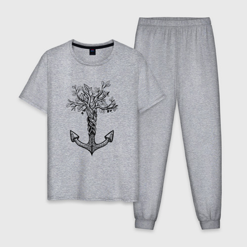 Мужская пижама хлопок с принтом Славянский якорь в виде дерева, вид спереди #2