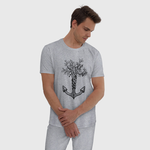 Мужская пижама хлопок с принтом Славянский якорь в виде дерева, фото на моделе #1
